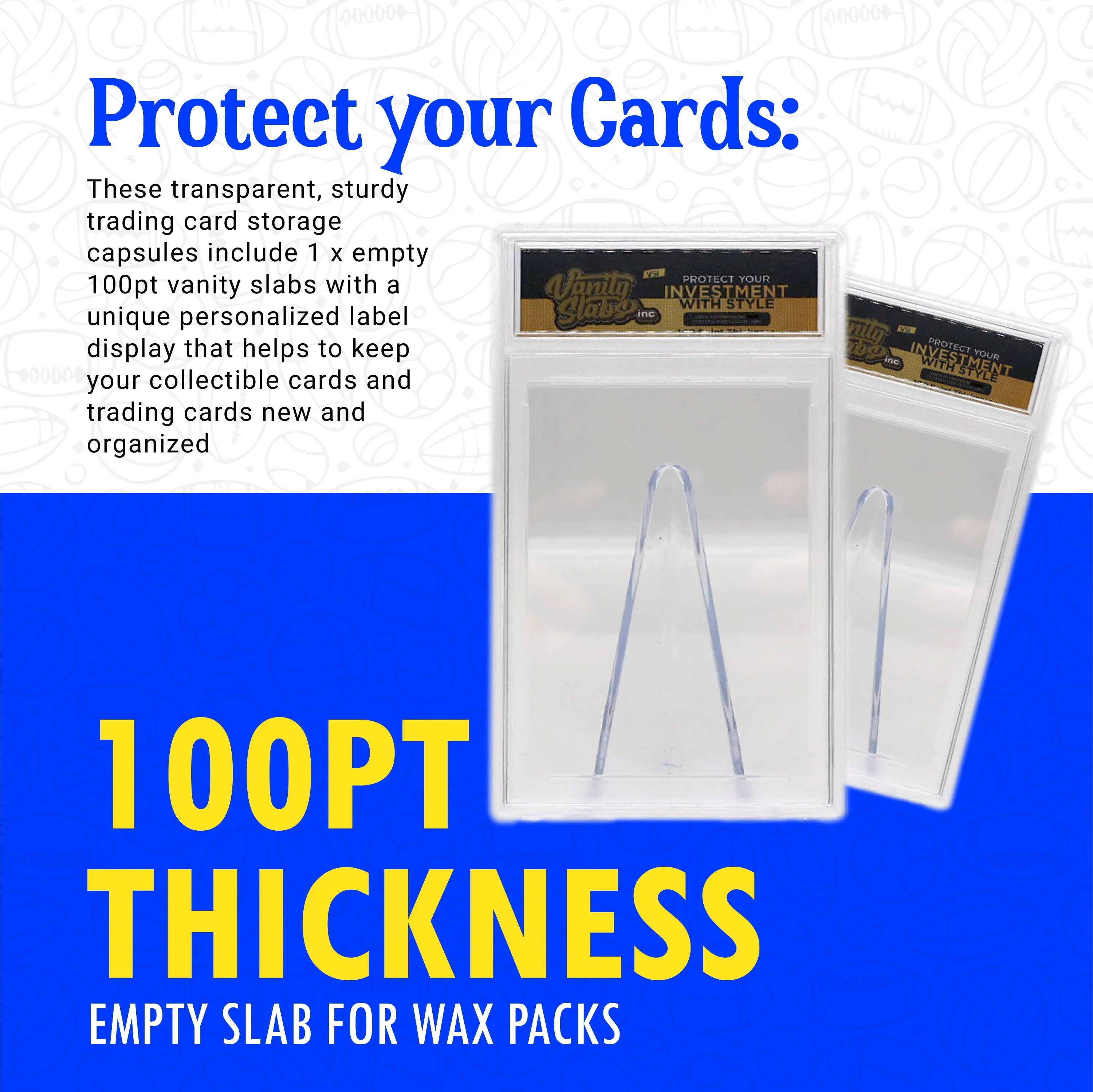 Vanity Slabs Holder 100pt Thickness for Standard Size Trading Cards for Baseball Football Hockey Basketball Cards