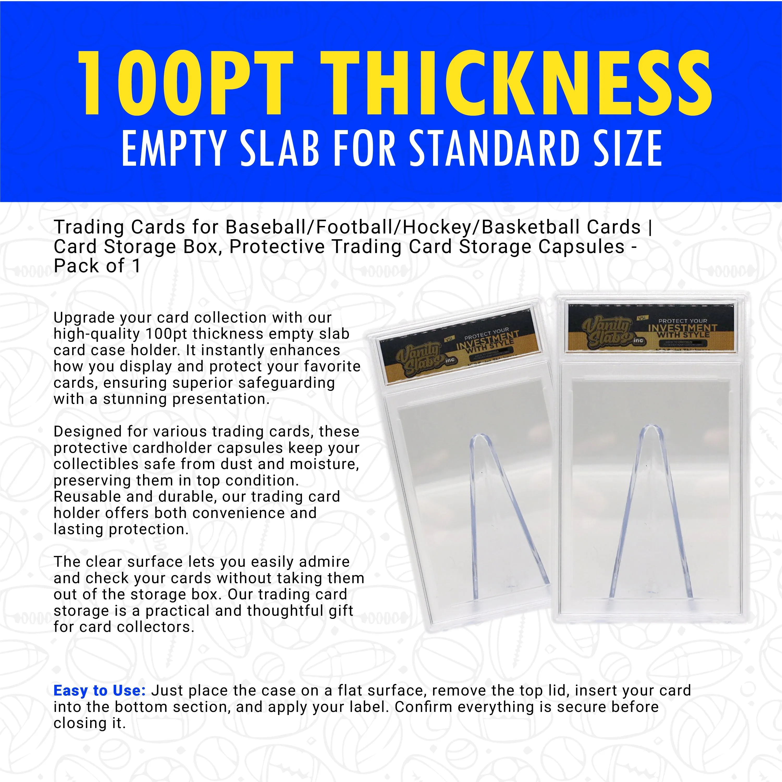 Vanity Slabs Holder 100pt Thickness for Standard Size Trading Cards for Baseball Football Hockey Basketball Cards