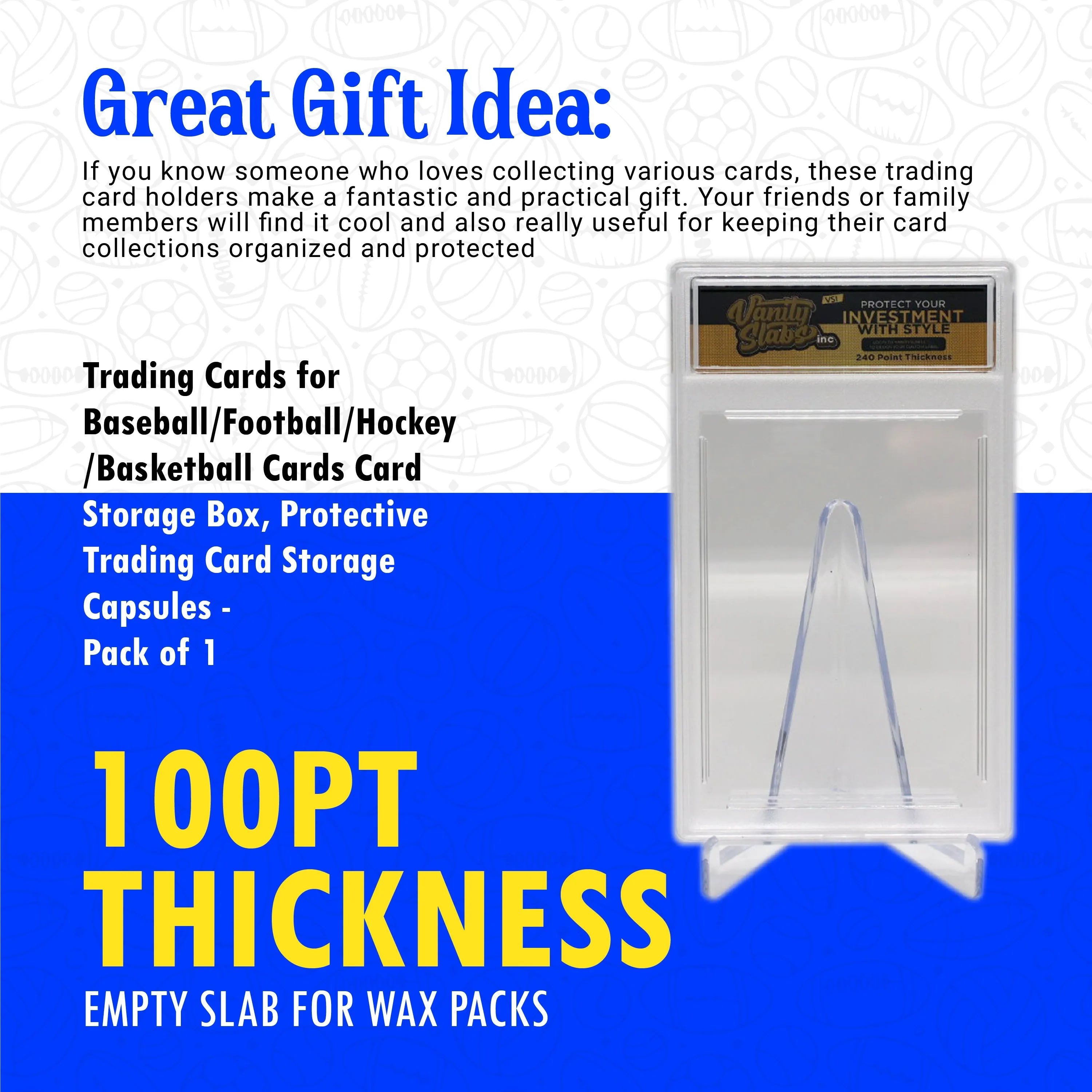Vanity Slabs Holder 100pt Thickness for Standard Size Trading Cards for Baseball Football Hockey Basketball Cards