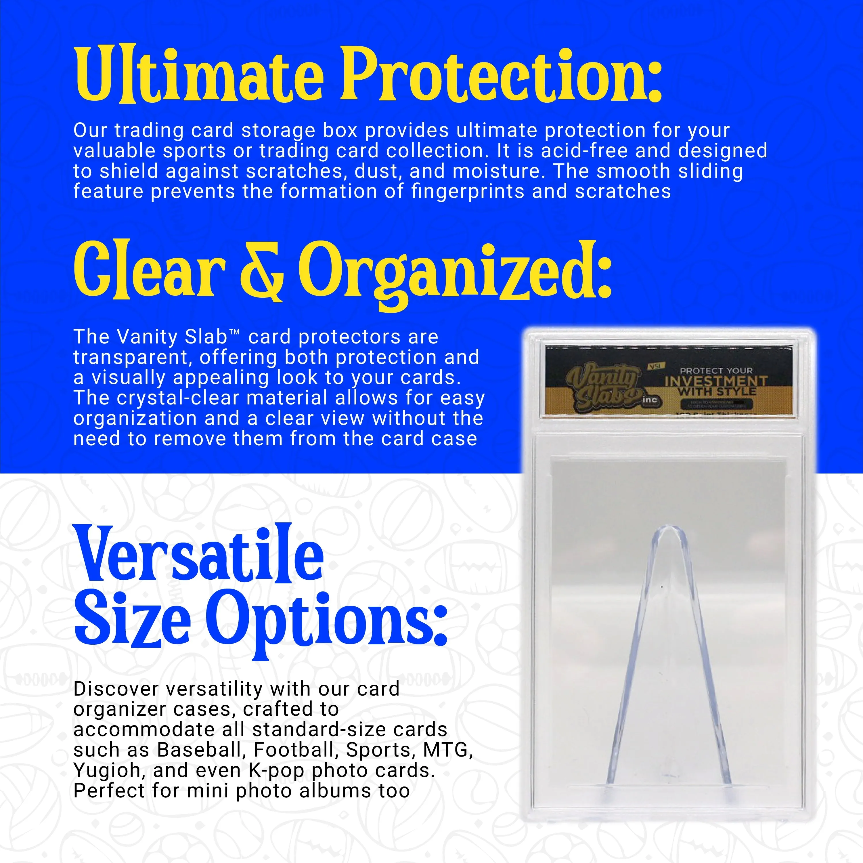Vanity Slabs Holder 100pt Thickness for Standard Size Trading Cards for Baseball Football Hockey Basketball Cards
