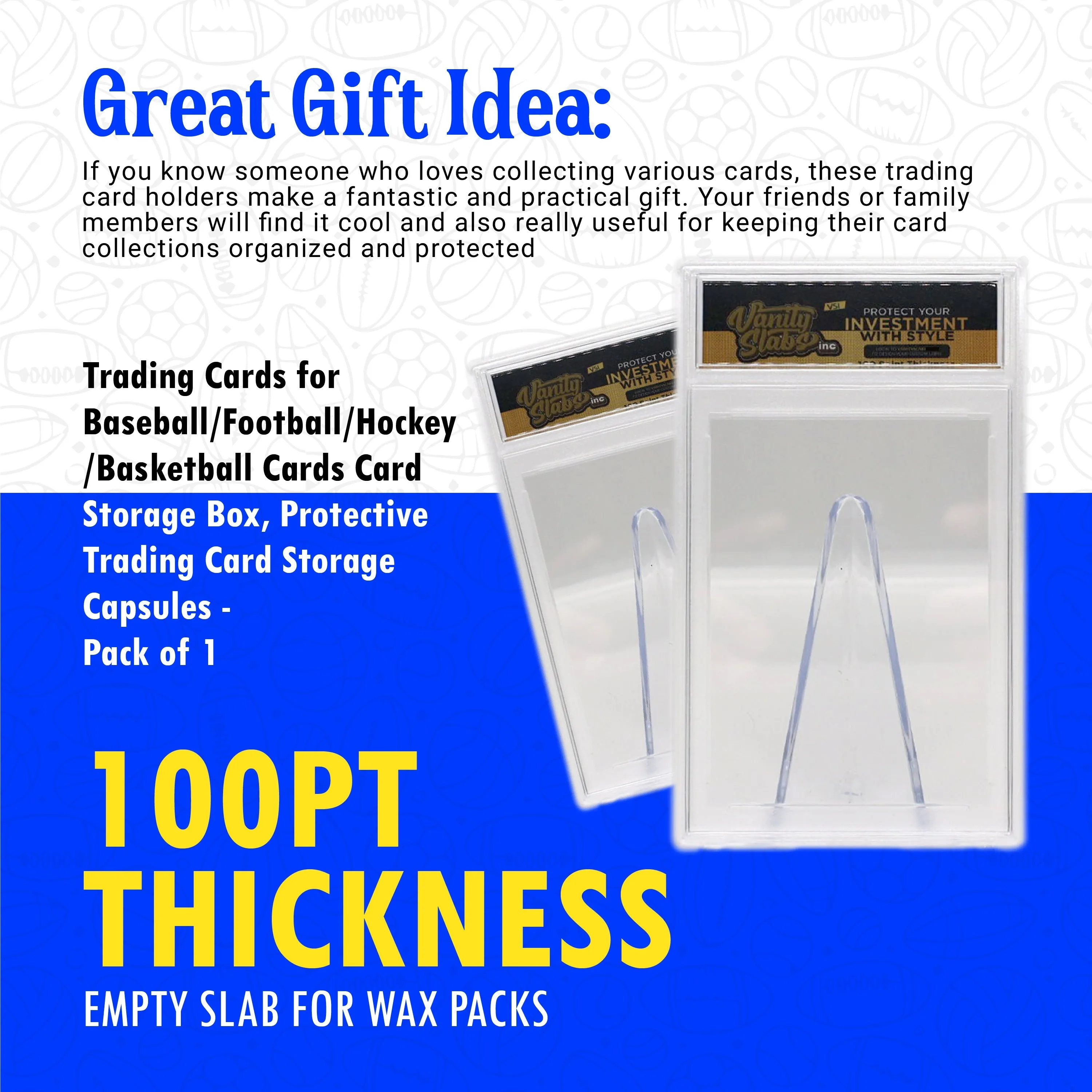 Vanity Slabs Holder 100pt Thickness for Standard Size Trading Cards for Baseball Football Hockey Basketball Cards