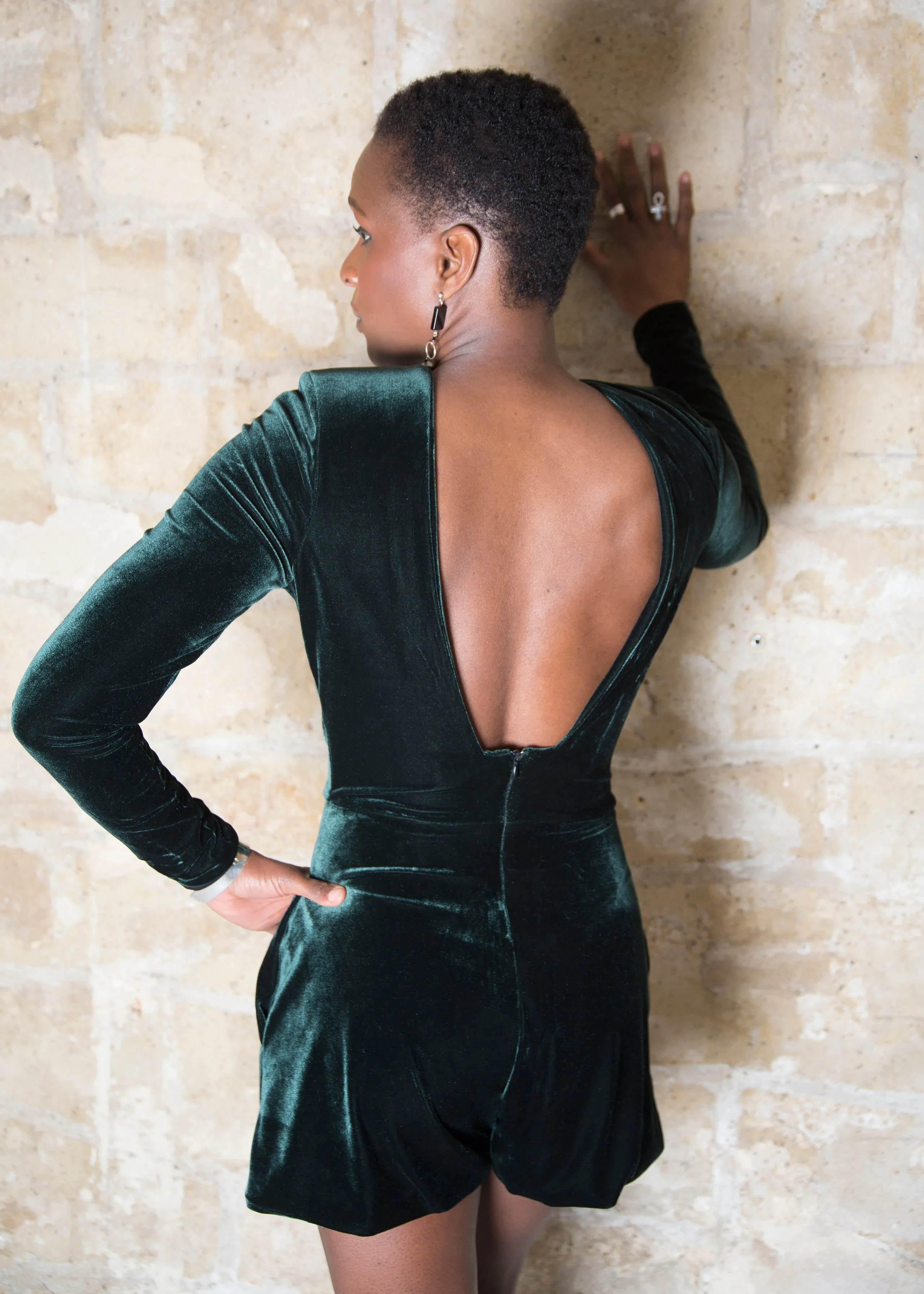 VELVET ROMPER DEEP GREEN