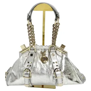 Versace Silver Leather Medusa Shoulder Bag