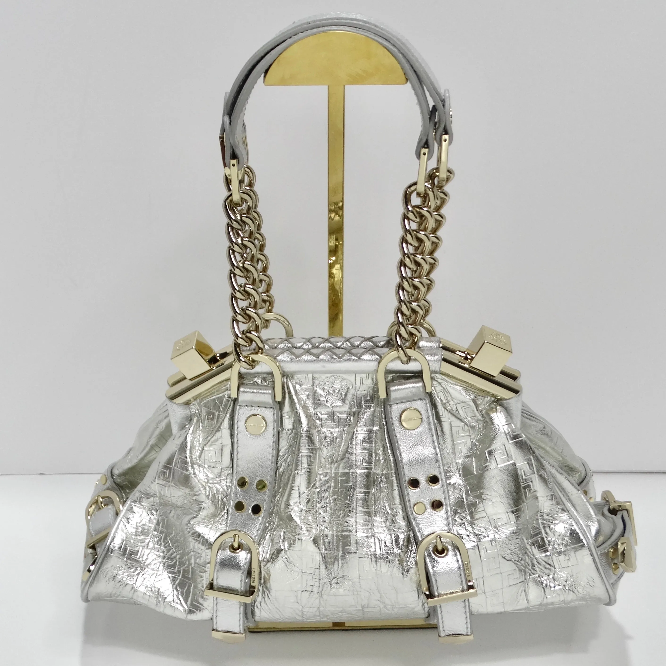 Versace Silver Leather Medusa Shoulder Bag
