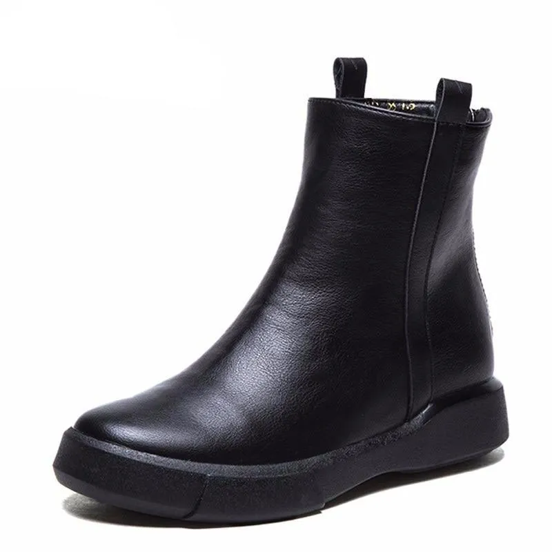 Vintage Flat Women Boots Autumn Winter Round Toe Back Zipper Winter Warm Waterproof Ankle Boots Women Platform Shoes