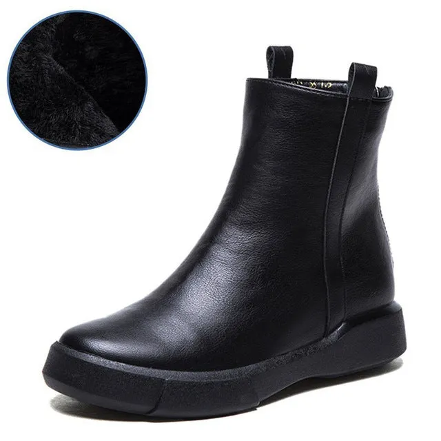 Vintage Flat Women Boots Autumn Winter Round Toe Back Zipper Winter Warm Waterproof Ankle Boots Women Platform Shoes
