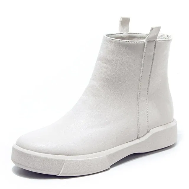 Vintage Flat Women Boots Autumn Winter Round Toe Back Zipper Winter Warm Waterproof Ankle Boots Women Platform Shoes