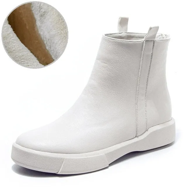 Vintage Flat Women Boots Autumn Winter Round Toe Back Zipper Winter Warm Waterproof Ankle Boots Women Platform Shoes