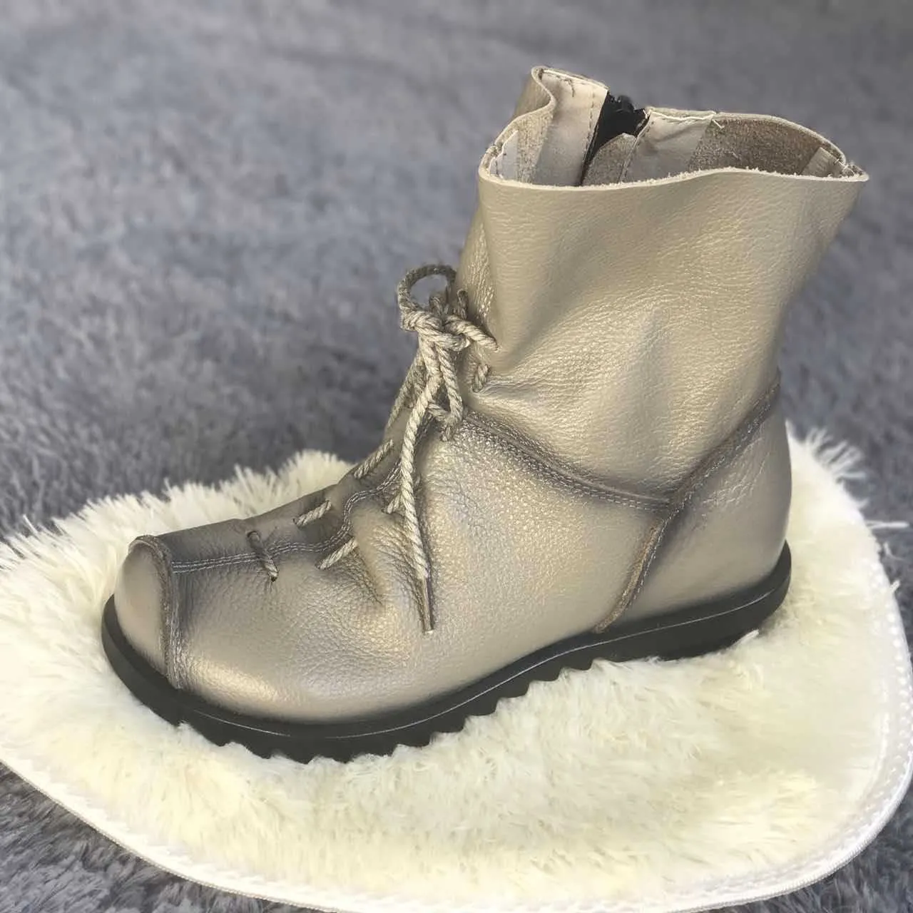 Vintage Leather Martin Boots Warm Chunky Heel Soft Sole Women's Boots