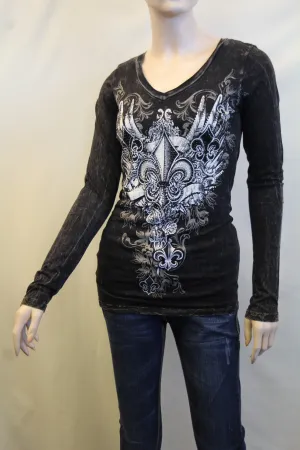 Vocal | Embellished Long Sleeve with Fleur De Lis Top