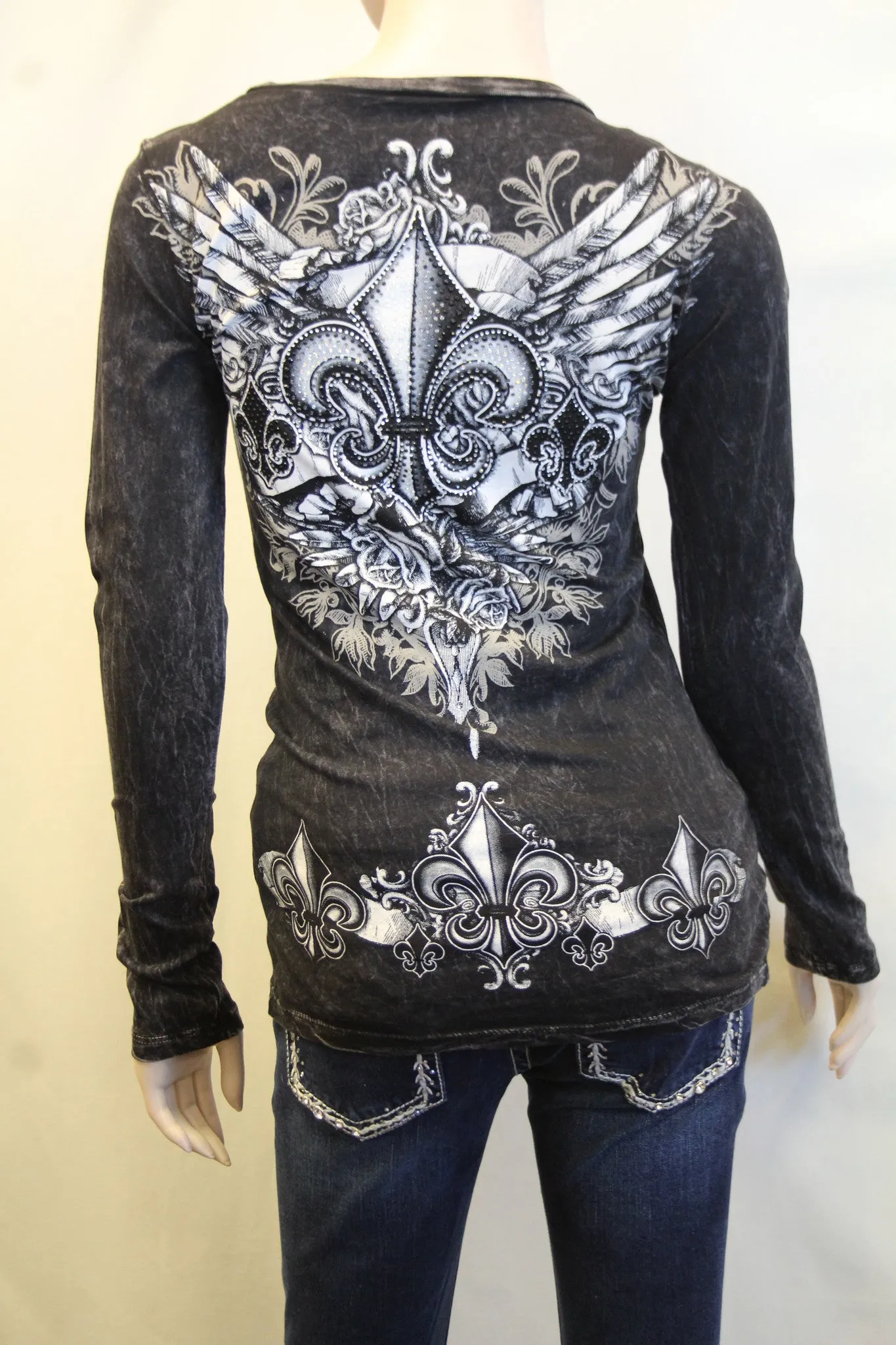 Vocal | Embellished Long Sleeve with Fleur De Lis Top