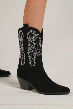 Walk The Walk Black Rhinestone Detail Point Toe Boots