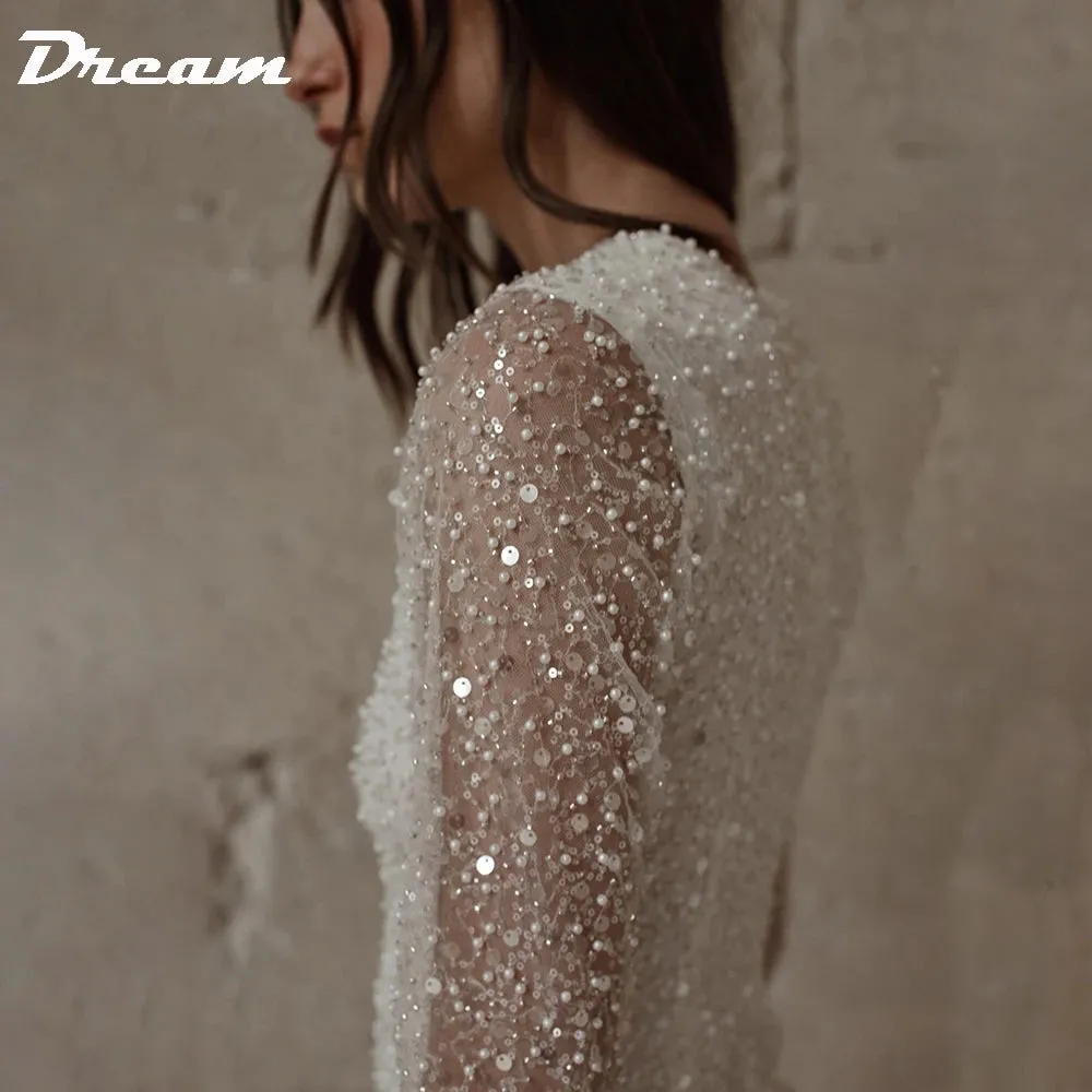 Wedding Dress For Women Above Knee Beaded Feather Mini Sheath