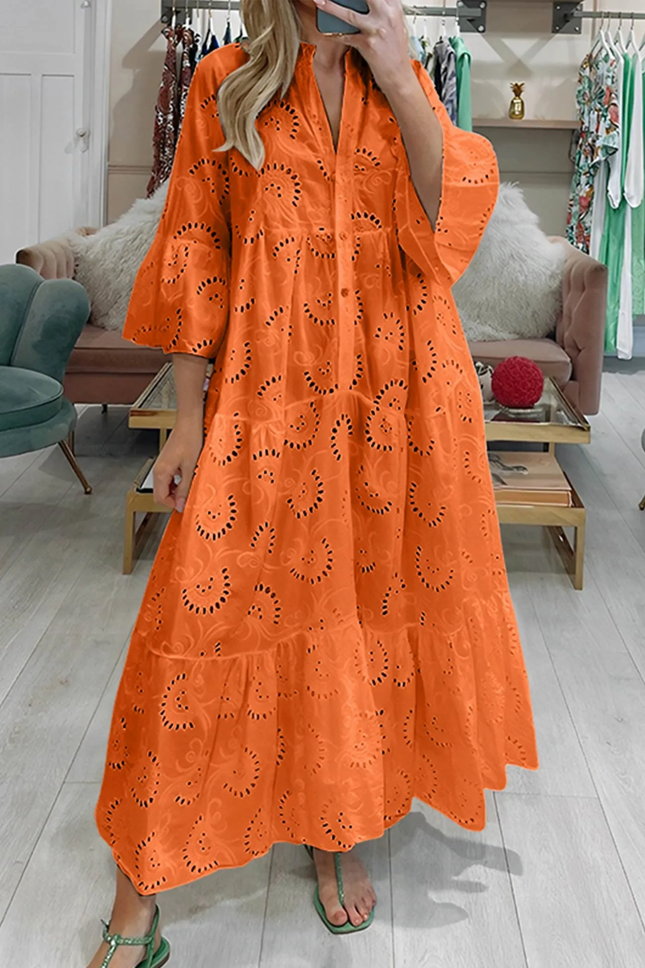 White Embroidered Cotton Maxi Dress