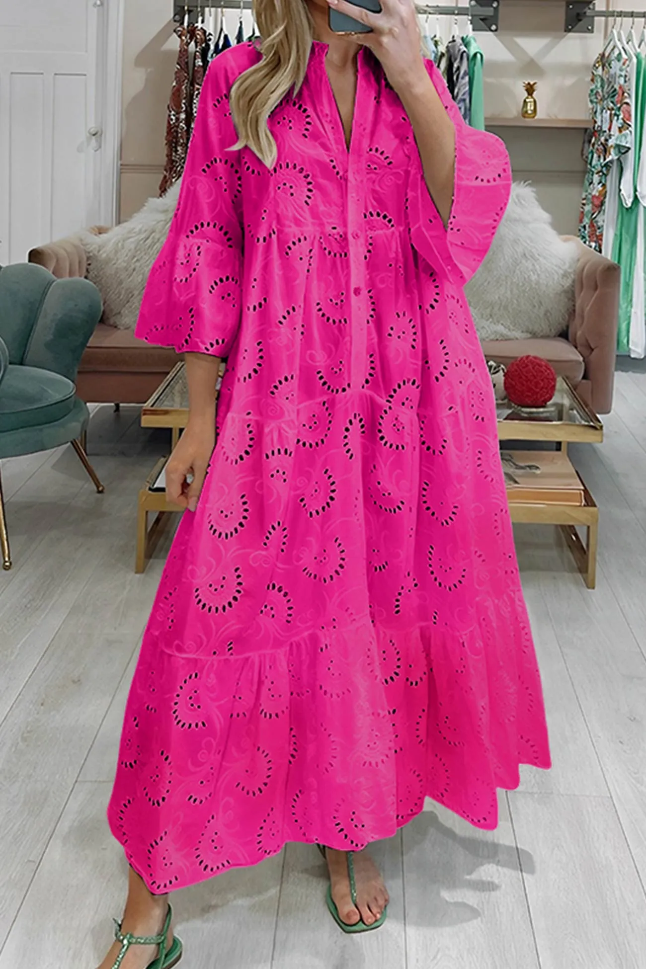 White Embroidered Cotton Maxi Dress