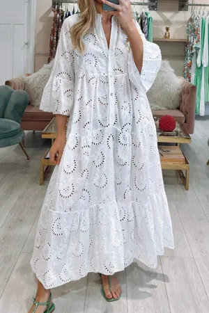 White Embroidered Cotton Maxi Dress