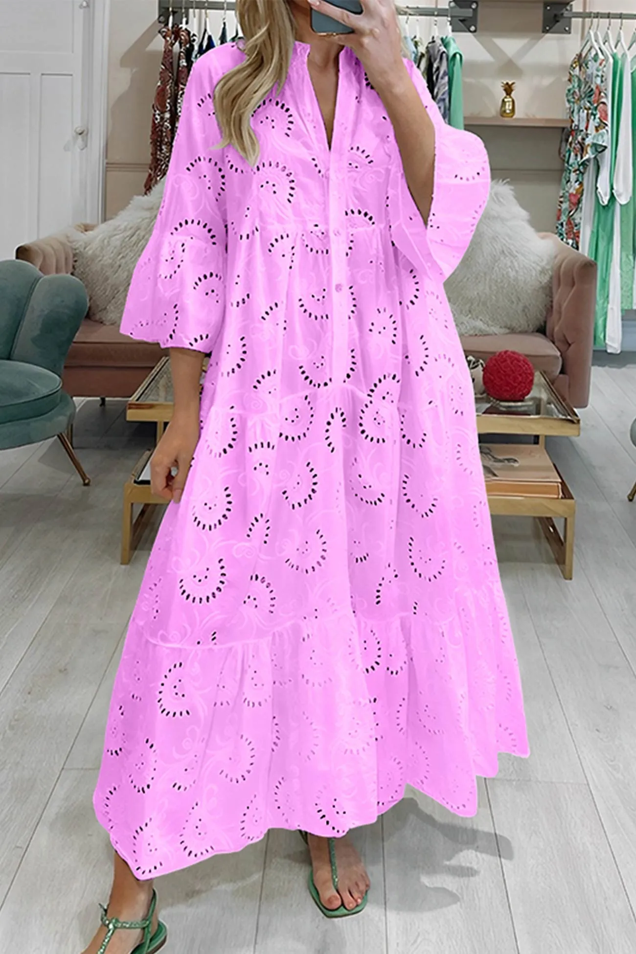 White Embroidered Cotton Maxi Dress