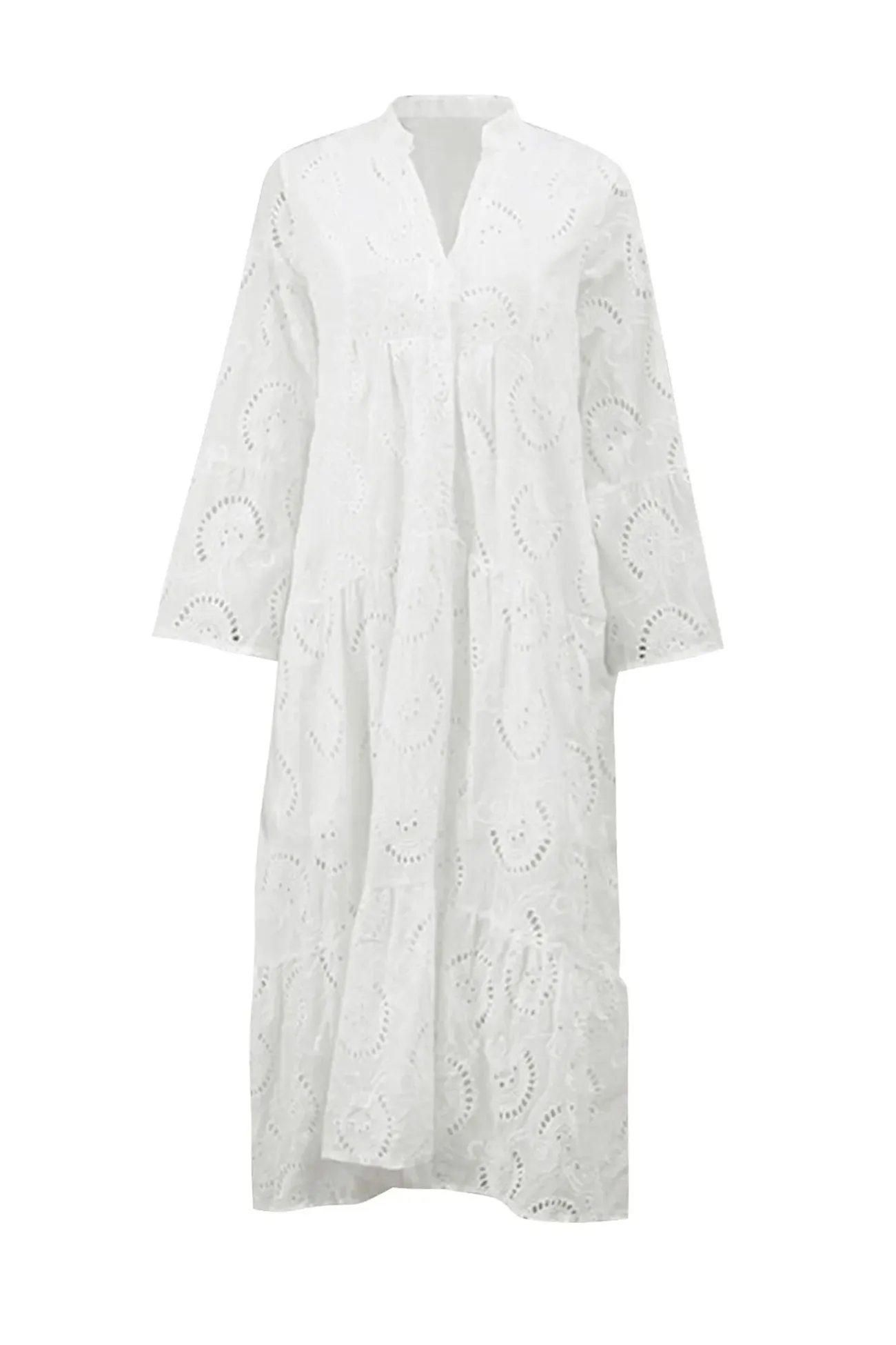 White Embroidered Cotton Maxi Dress
