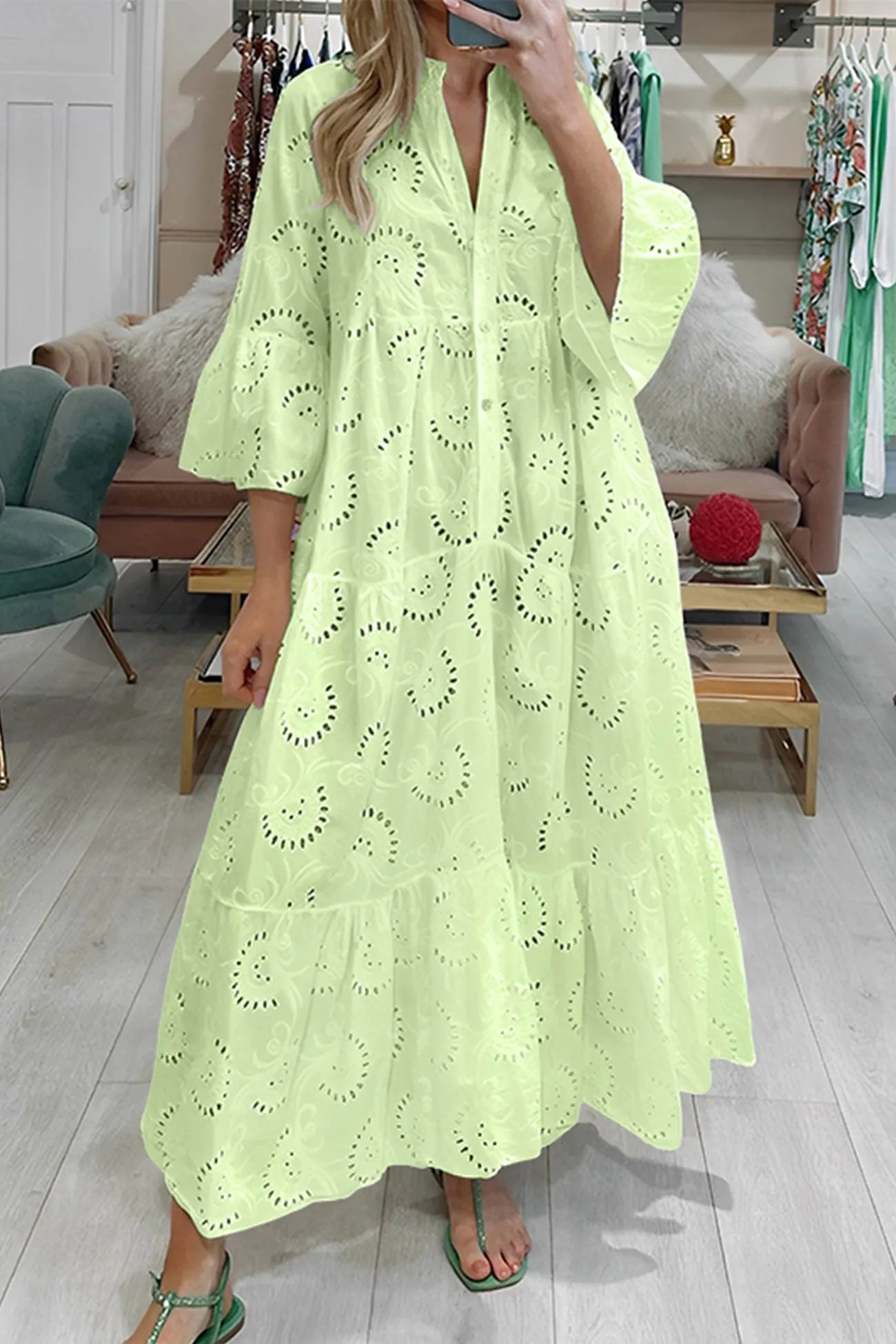 White Embroidered Cotton Maxi Dress