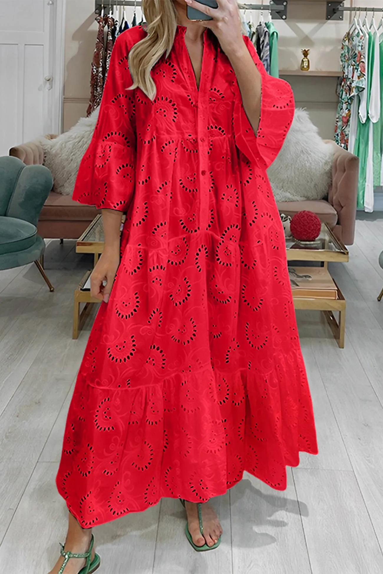 White Embroidered Cotton Maxi Dress