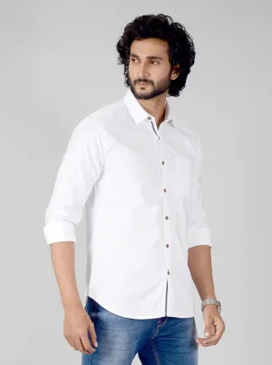White Solid Slim Fit Casual Shirt | Greenfibre