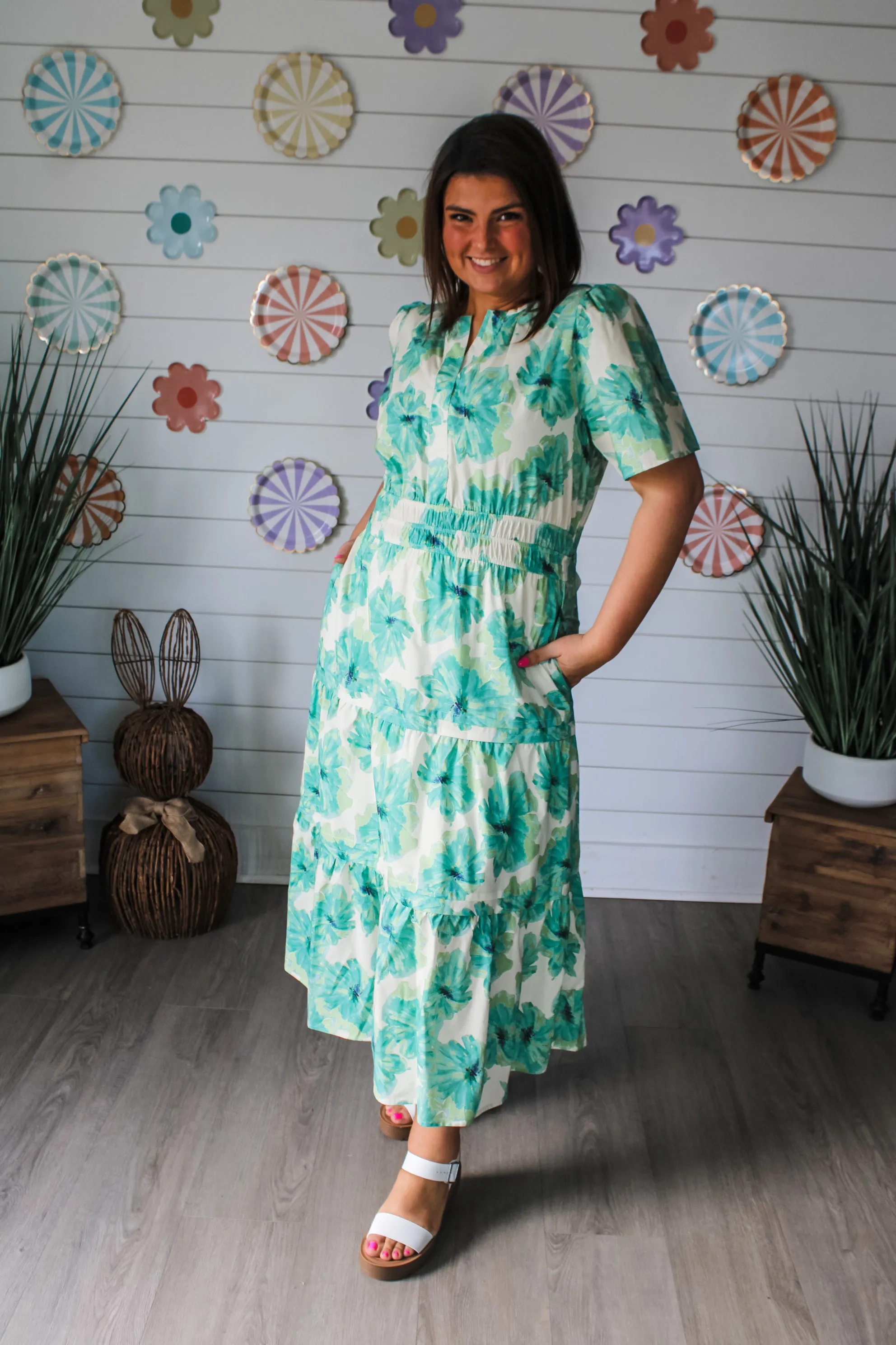 Wildflower Meadow Poplin Midi • Green - PLUS