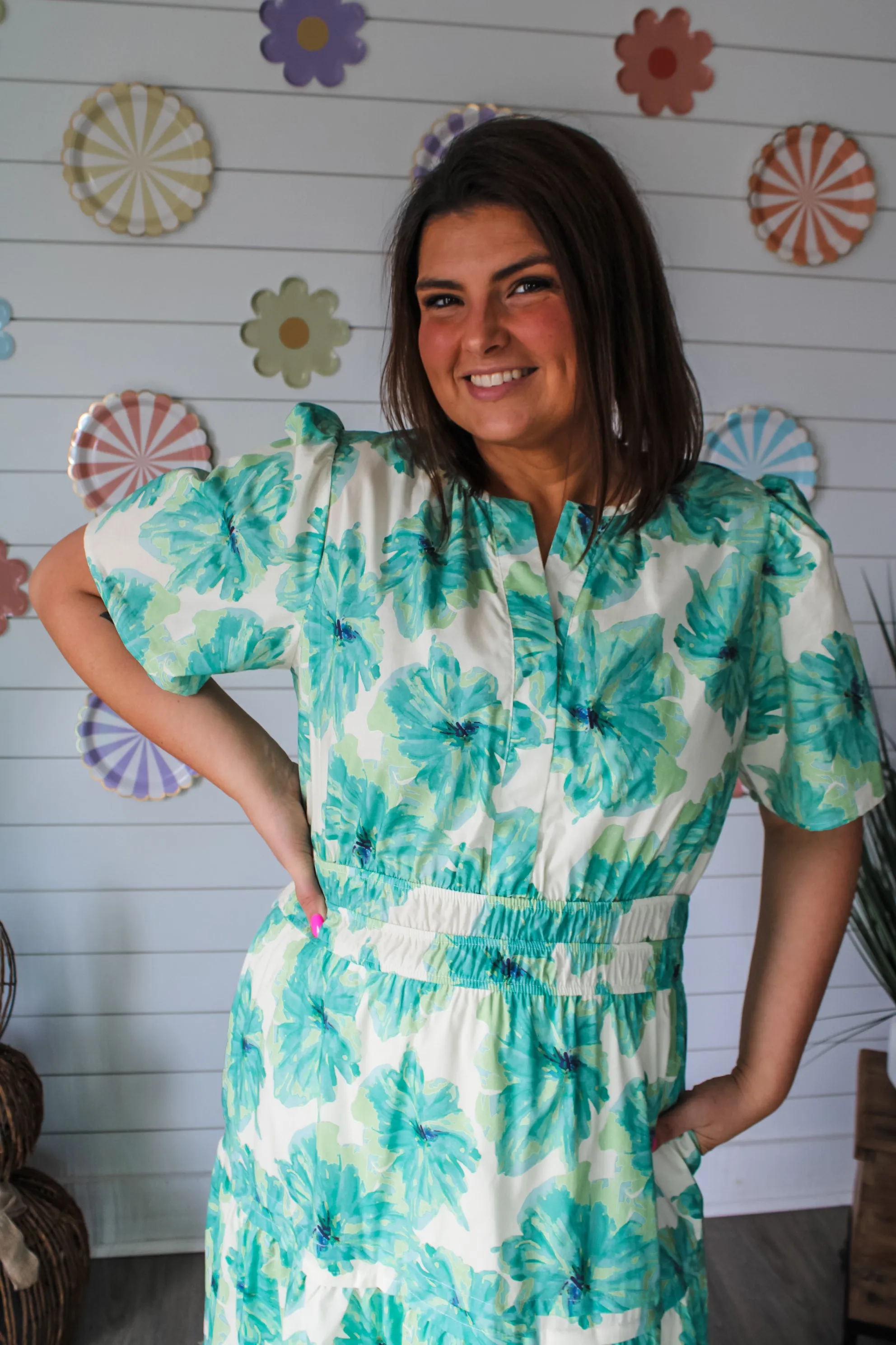 Wildflower Meadow Poplin Midi • Green - PLUS