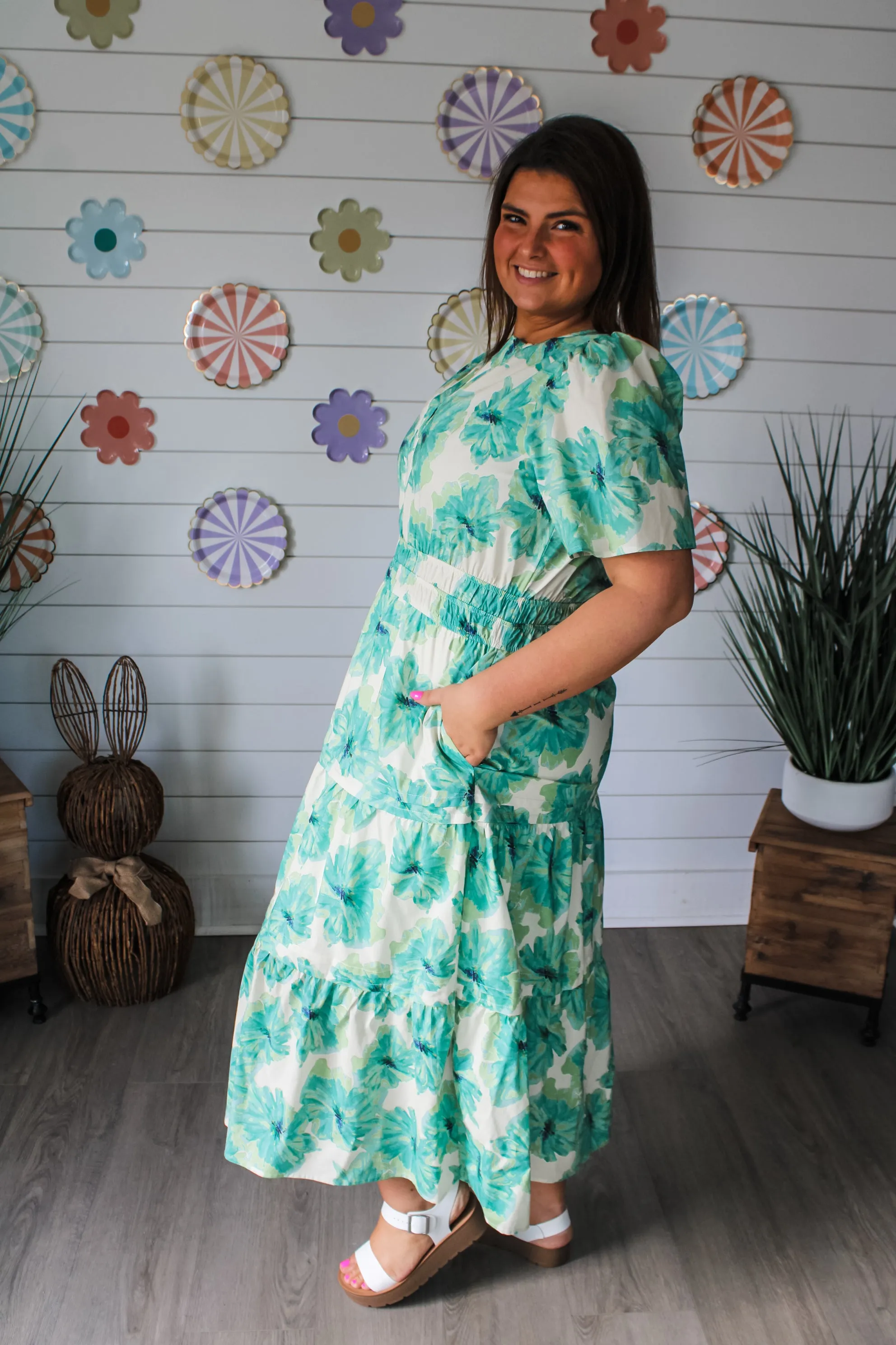 Wildflower Meadow Poplin Midi • Green - PLUS