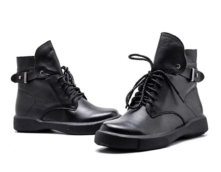 Women Ankle Boots Genuine Leather Short Plush Warm Ladies Short Booties Motorcycle Boots Woman Black Fashion Shoes