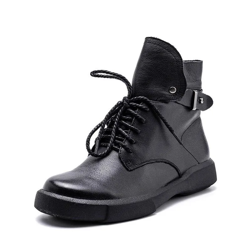 Women Ankle Boots Genuine Leather Short Plush Warm Ladies Short Booties Motorcycle Boots Woman Black Fashion Shoes
