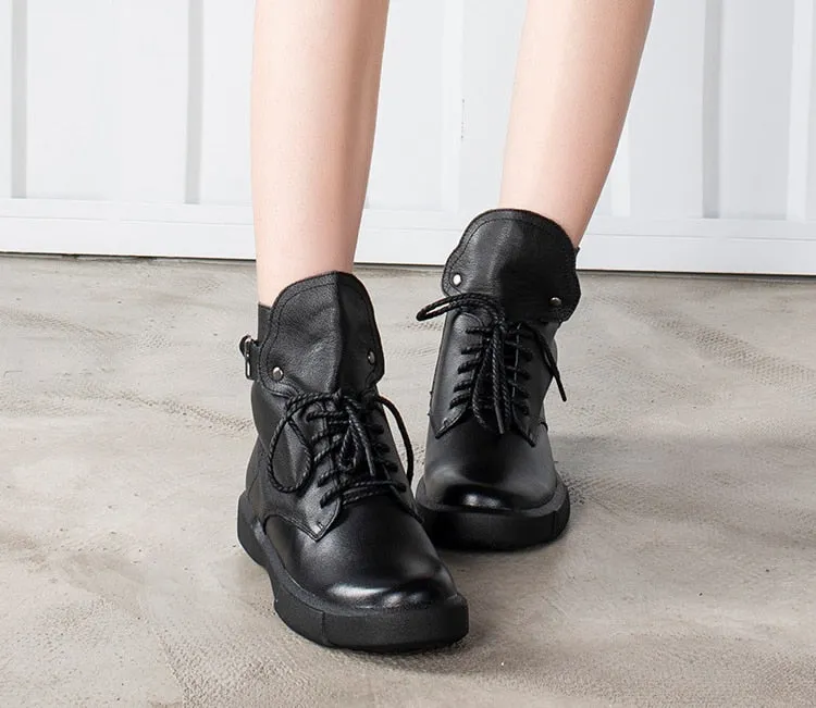 Women Ankle Boots Genuine Leather Short Plush Warm Ladies Short Booties Motorcycle Boots Woman Black Fashion Shoes