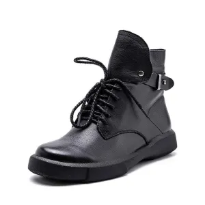 Women Ankle Boots Genuine Leather Short Plush Warm Ladies Short Booties Motorcycle Boots Woman Black Fashion Shoes