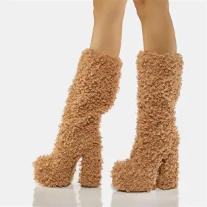 Women Warm Fur Boots Winter Plush Faux Fur Snow Boots