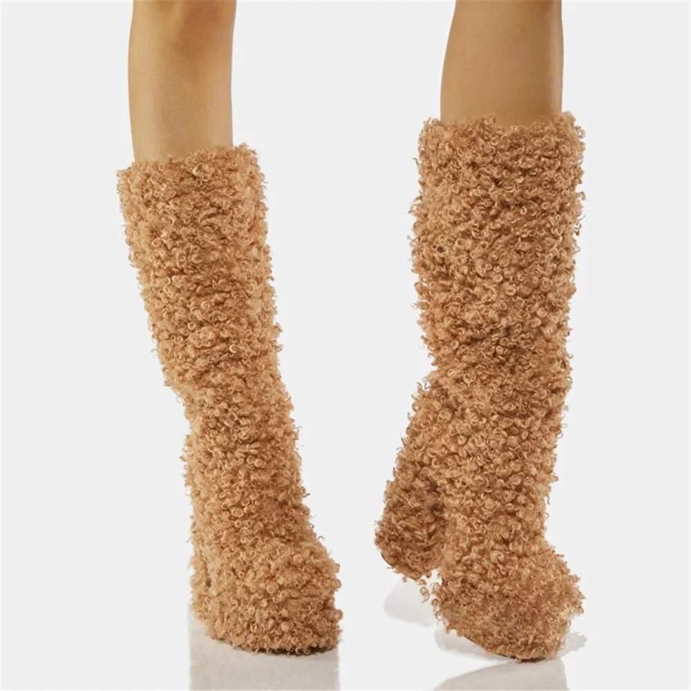 Women Warm Fur Boots Winter Plush Faux Fur Snow Boots
