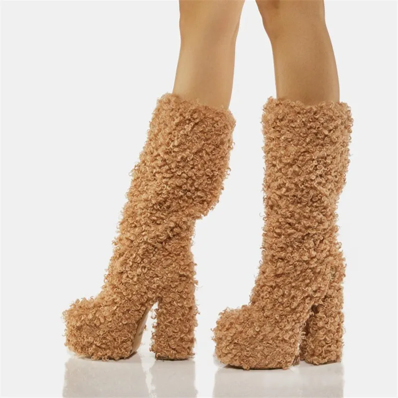 Women Warm Fur Boots Winter Plush Faux Fur Snow Boots