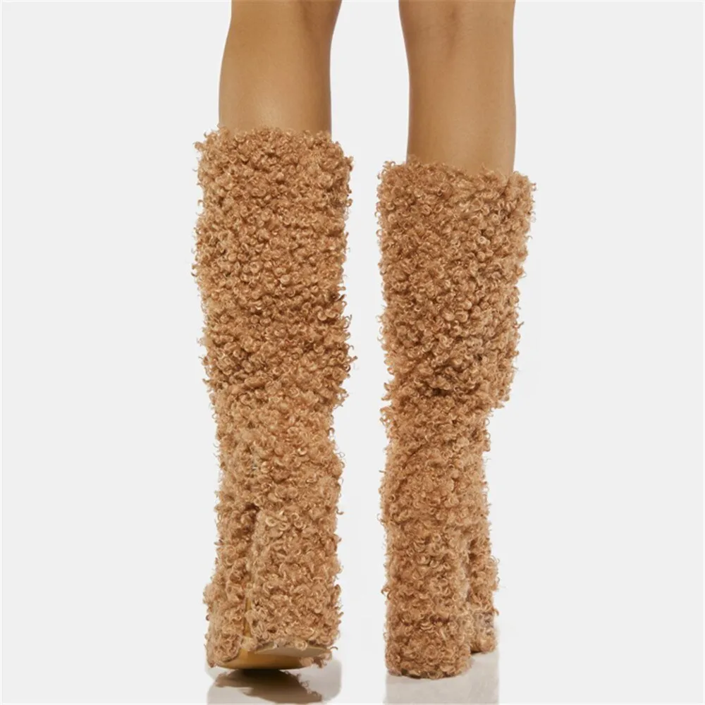 Women Warm Fur Boots Winter Plush Faux Fur Snow Boots