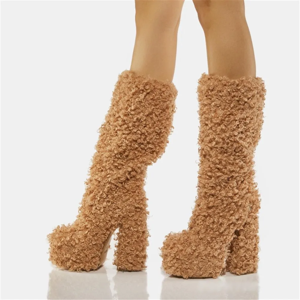 Women Warm Fur Boots Winter Plush Faux Fur Snow Boots