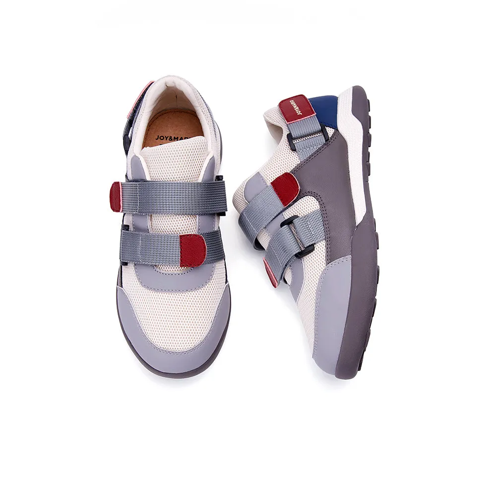 Women’s Velcro Action Leather and Mesh Platform Loafers in Grey-87651W