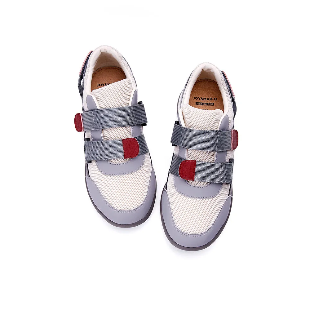 Women’s Velcro Action Leather and Mesh Platform Loafers in Grey-87651W