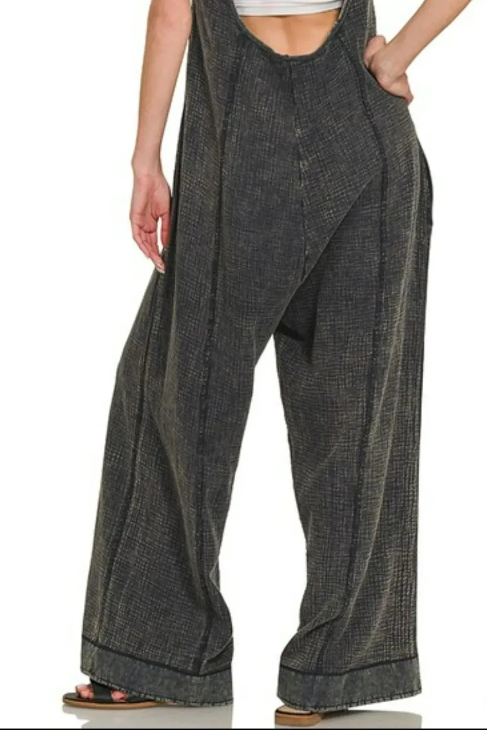 Zenana Double Gauze Washed Wide Leg Overalls